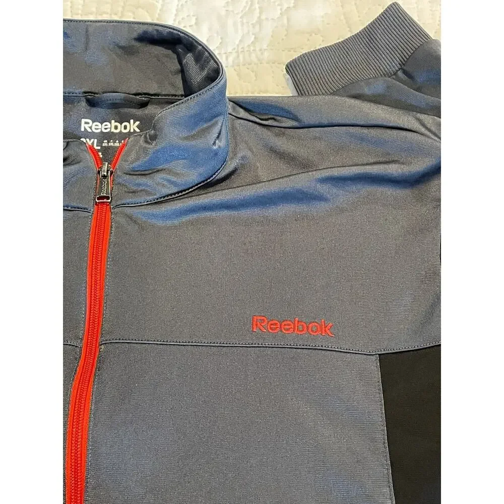 Men's Reebok Blue & White Full Zip Windbreaker Athletic Jacket Coat 2XL XXL